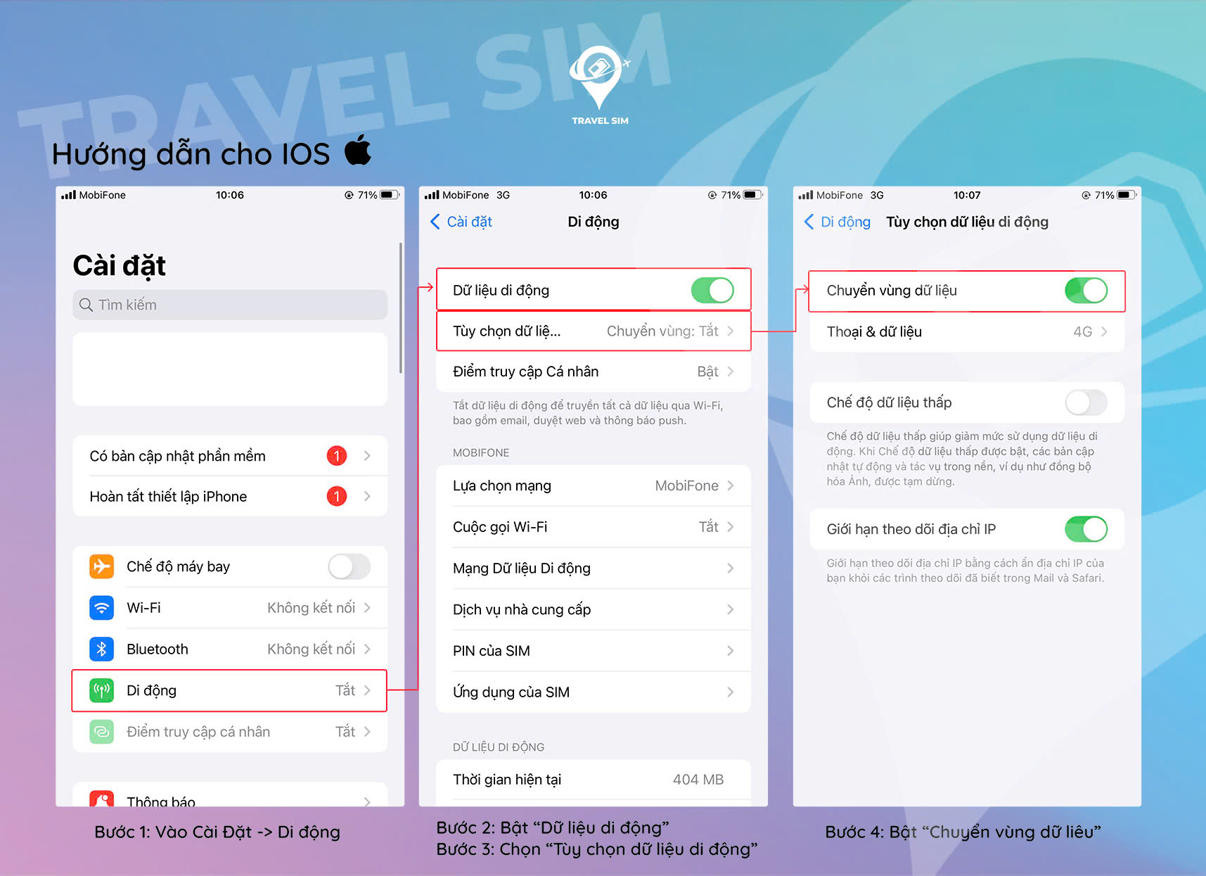 Bật chuyển vùng dữ liệu iOS
